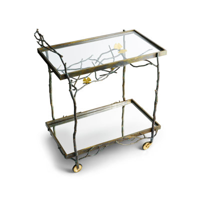 Butterfly Ginkgo Metal Bar Cart with Wheels