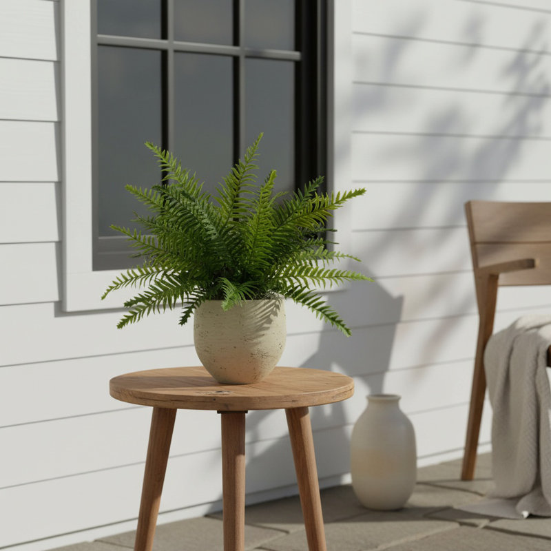 Outdoor UV-Rated Fern in Fiberstone Pot, Gray