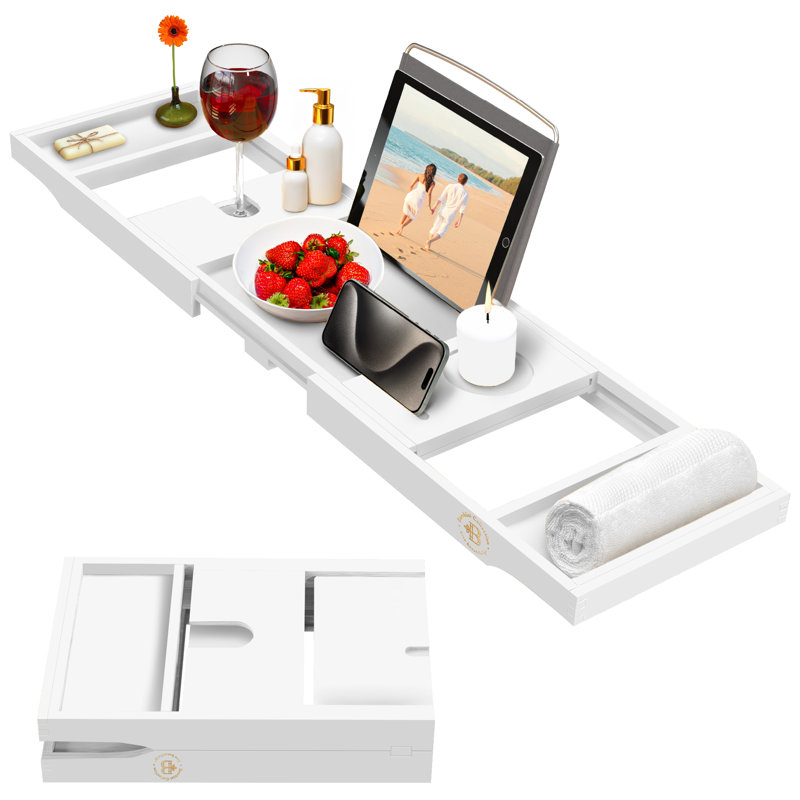 Plateau de baignoire en bambou - blanc, extensible jusqu'à 41,5 po, Blanc
