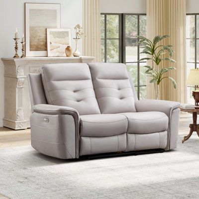 64.56" Wide Modern Premium Faux Leather Upholstered Power Reclining Loveseat With USB