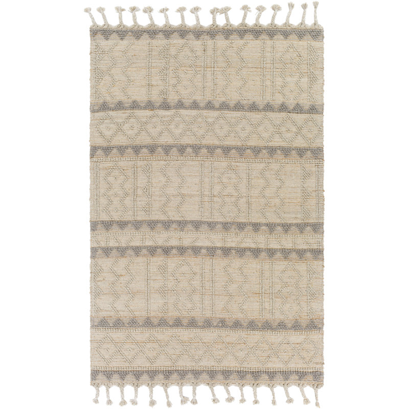 Tapis beige en laine et en jute tissé à la main Damron, Rectangle 6 pi x 9 pi