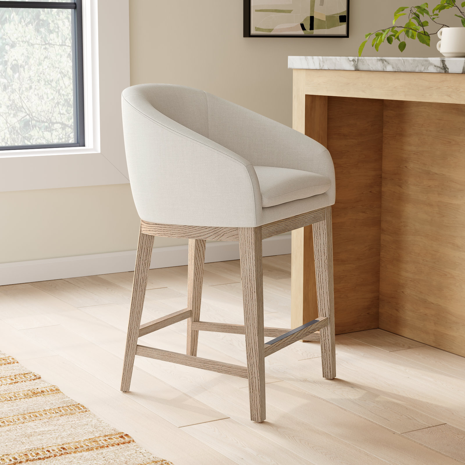 Bethea 26" Bar Stool, Effie Linen Performance Linen