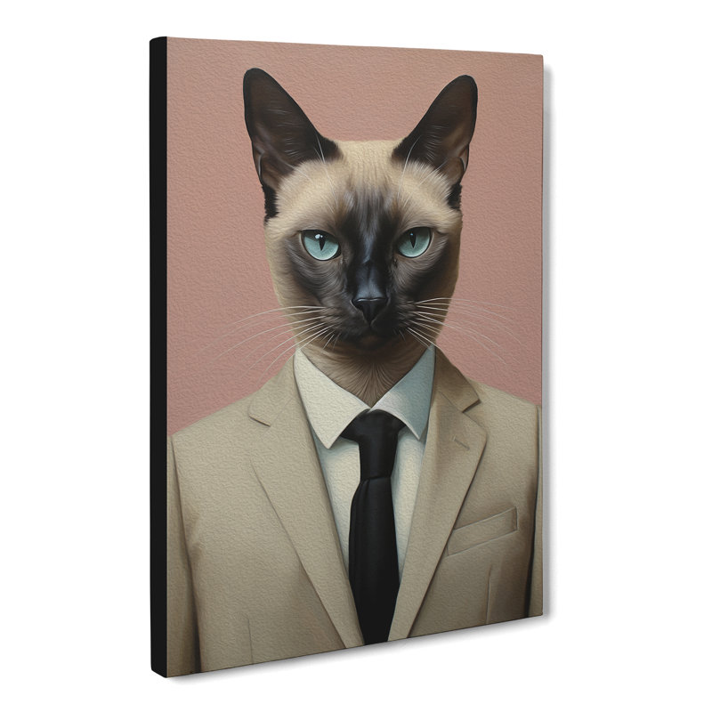 Siamese Cat In A Suit No.3 - Wrapped Canvas Print, 76cm H x 50cm W x 3cm D