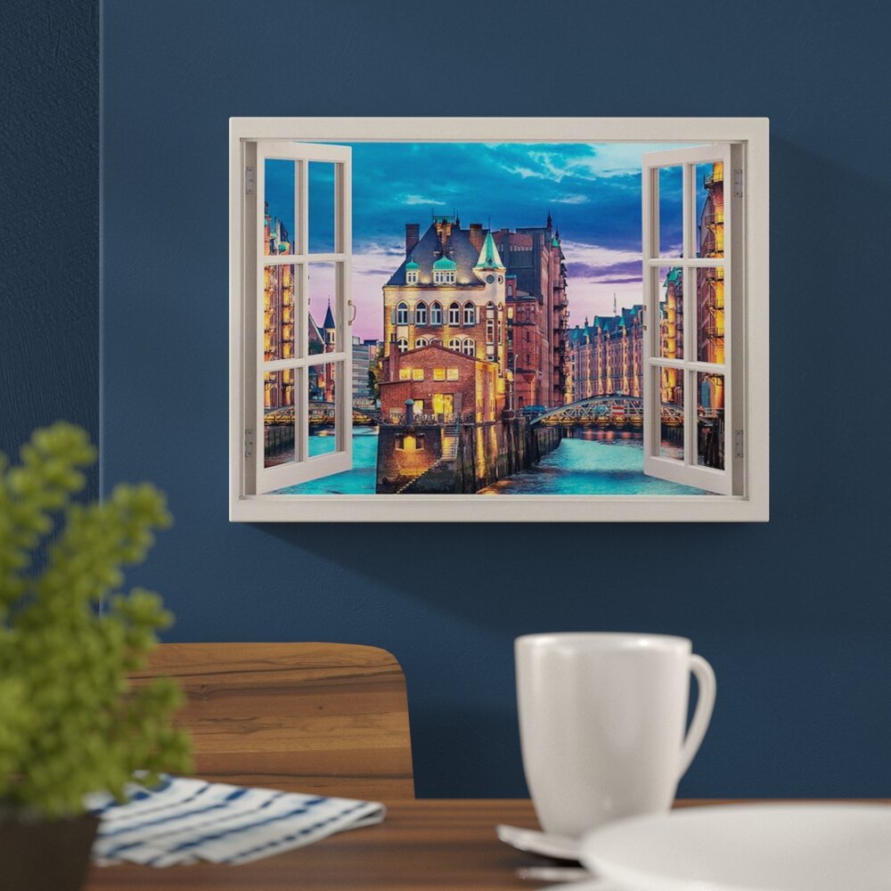 Leinwandbild Hamburg, Deutschland Stadt 3D Fensterblick auf die Bucht, Fotodruck