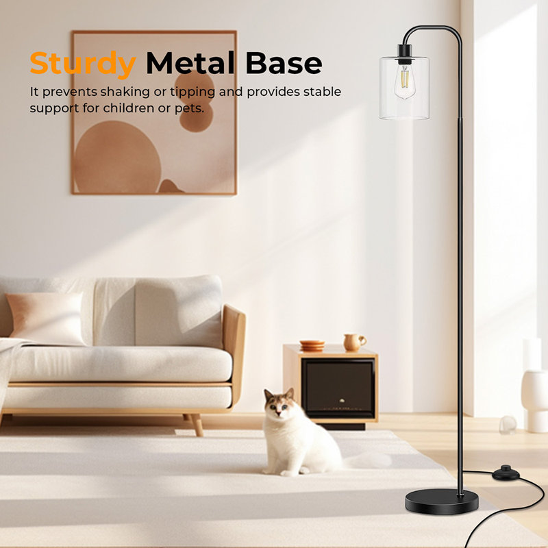 Industrial Arched Floor Lamp with Glass Shade and LED Bulb Tall Standling Lamp