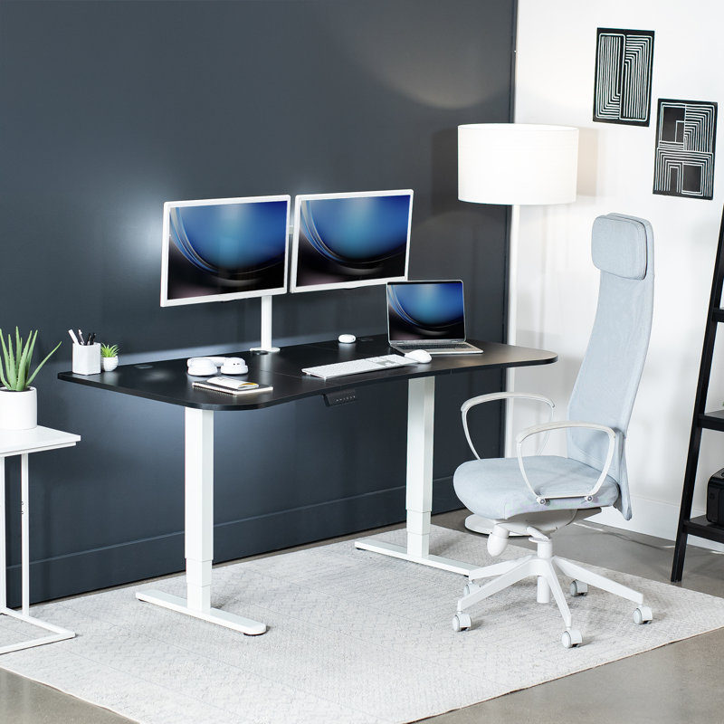 Adjustable Metal Base Standing Desk, Black/White