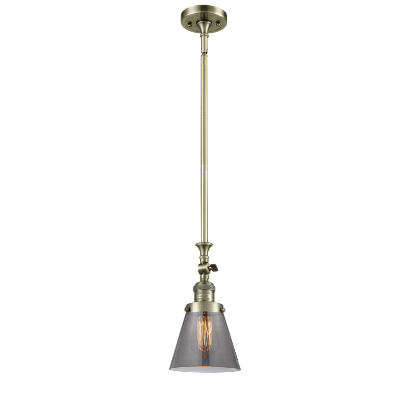 Luminaire suspendu conique 1 lumière Hannan, Fumée, Laiton antique, Ampoule DEL rétro de 3,5 watts