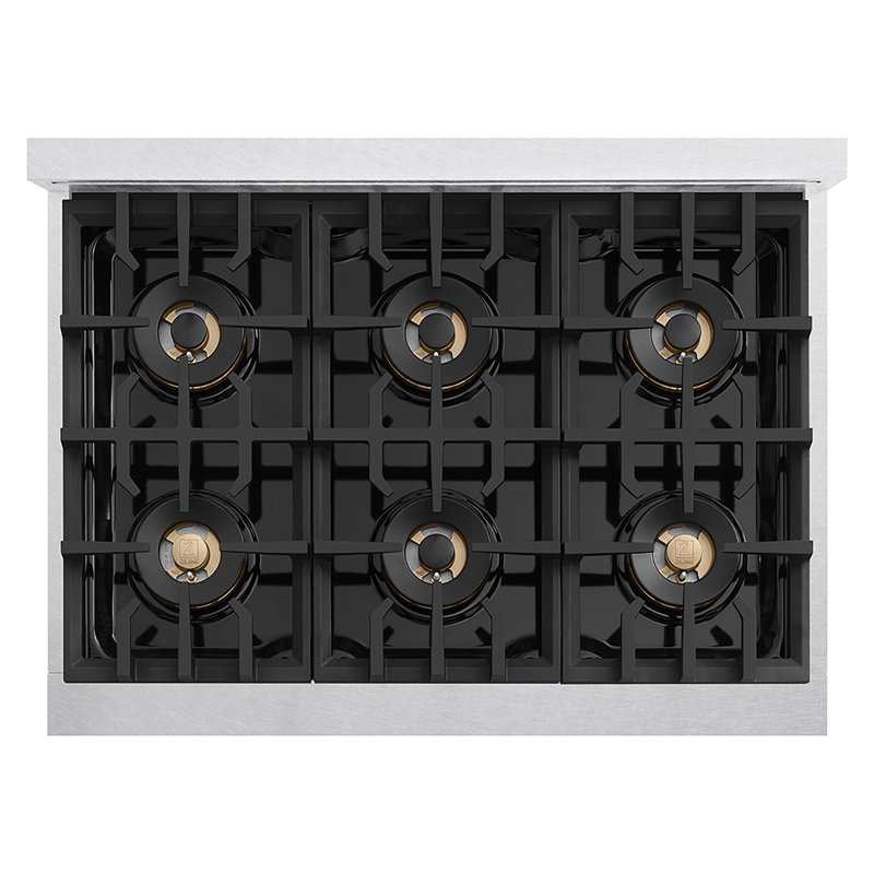 ZLINE Autograph 36 in. Stainless Steel Classic Rangetop with 6 DuoPro Burners and Gold Accents, Matte Black, Matte Black