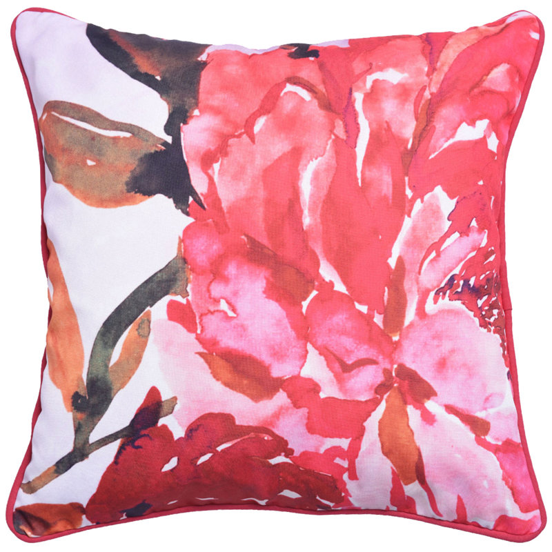 Floral Red and Green Cotton Polyester Embroidered Square Pillow Cover