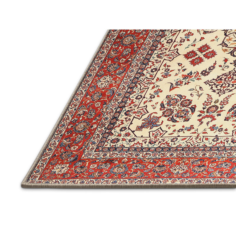 Tapis beige/rouge traditionnel Weirton, Rectangle 4 pi x 6 pi