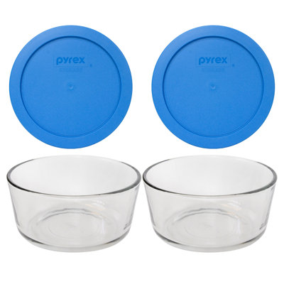 Pyrex (2) 7201 4 Cup Glass Bowls & (2) 7201-PC Lids