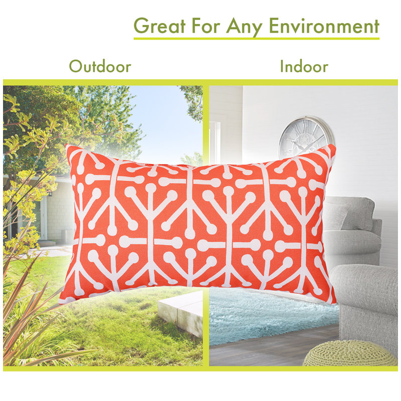 Orange and White Geometric Indoor/Outdoor Rectangular Pillow