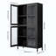 Armoire de rangement classique en métal avec 4 portes en verre et 4 tablettes avec armoire latérale pour bureau à domicile, cuisine, couloir plat, verre trempé plat