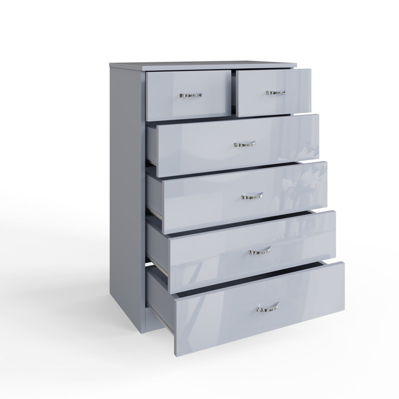 Brendle 6 Drawer Chest Of Drawers: 70cm Wide - High Gloss Front with Chrome Handles, Scratch Resistant., Grey