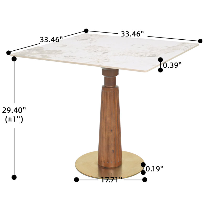 Table de conférence carrée moderne en pierre frittée avec base en bois massif, Beige