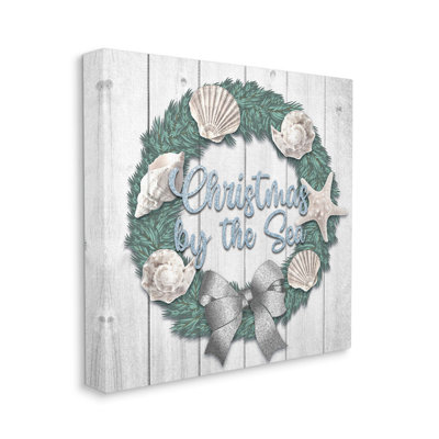 Stupell Industries Christmas By The Sea Nautical Wreath Canvas Wall Art By Marcus Prime In Green;gray