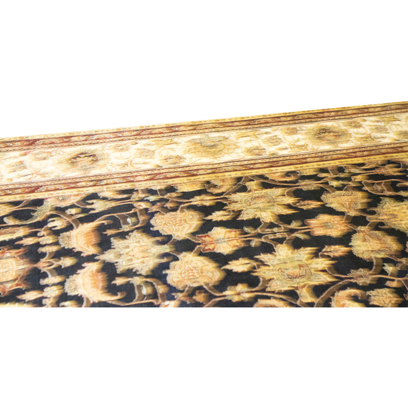 High-Quality Hand-Knotted Black And Cream Area Rug