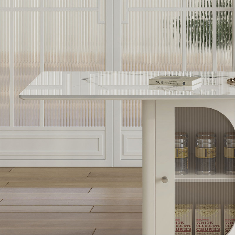 Ensemble de table de salle à manger moderne 63 personnes pour 4 personnes avec rangement, plateau en pierre brûlée et base en bois massif doré, comprenant des chaises en polyuréthane blanc pour la cuisine et un appartement