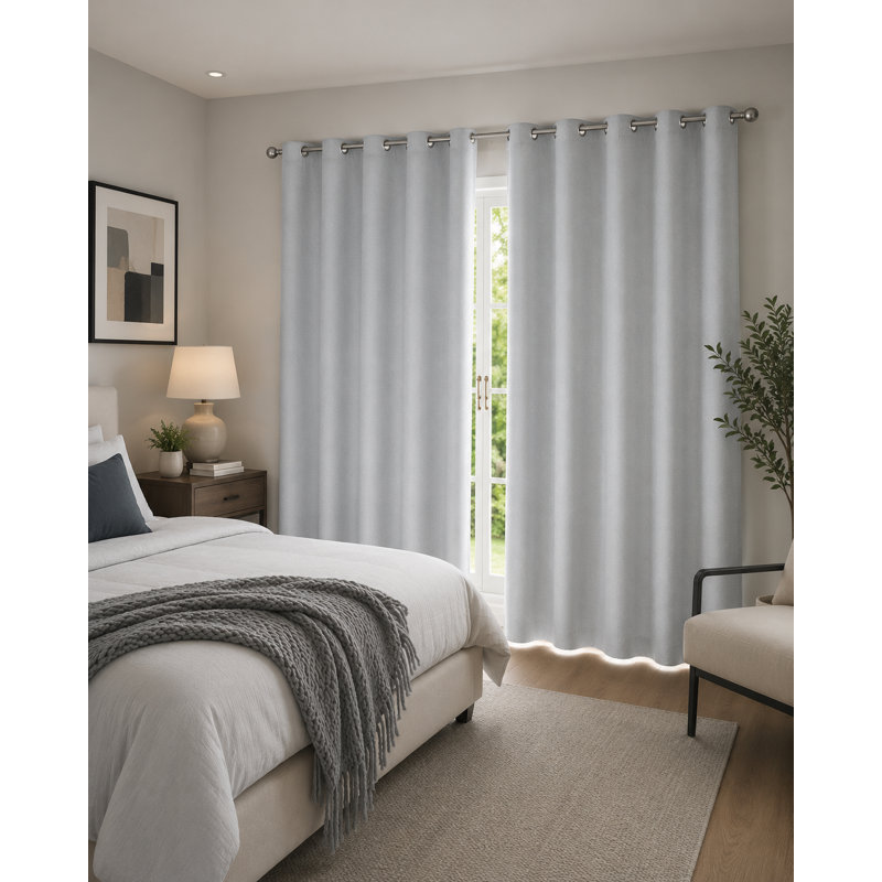 Paire de rideaux occultant et isolant avec œillets Desai, L 50 po x L 96 po, Gris clair
