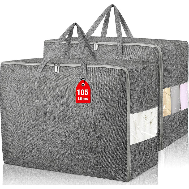2Pack  Extra Large Storage Bags, Folding Moving Comforter Blanket Storage Bags Closet Organizers And Storage Containers With Strong Handles&Zippers Clear Window For Clothes Bedding Pillow