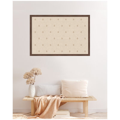 Kate and Laurel Framed Fabric Pinboard Beige Botanical Block Print Printed Linen Casual Bulletin Board for Use as a Vision Board or Wall Organization