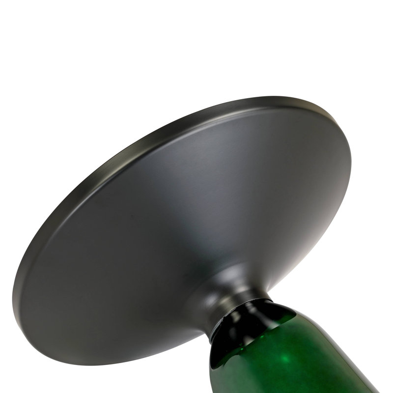 19" Round Side End Table Glass/Sintered Stone Top With Powder-Coated Black Rim And Tempered Glass Base, Green, Black