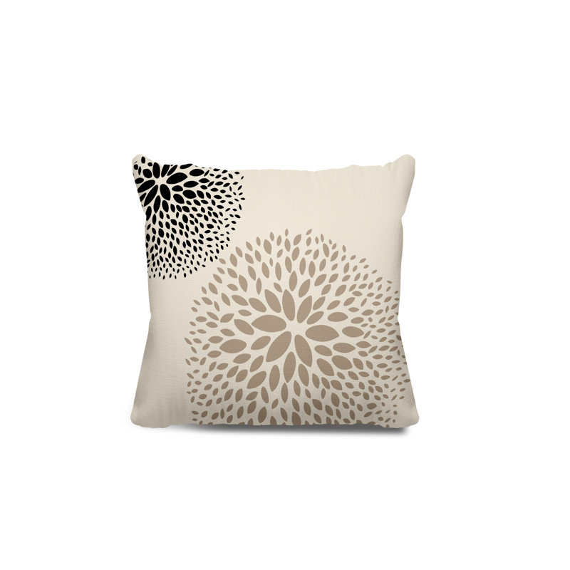 Bavaria Floral Outdoor Reversible Throw Pillow, 15"H x 15"W, Cream/Beige/Black