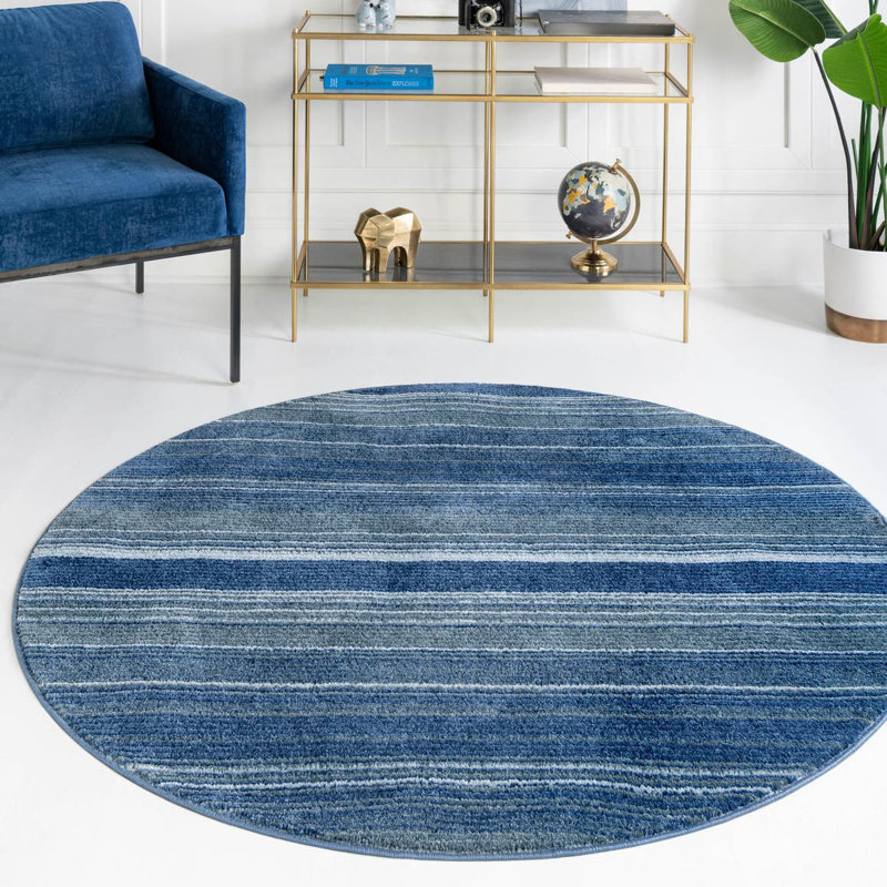 Osteen Striped Area Rug, Round 5'3", Blue