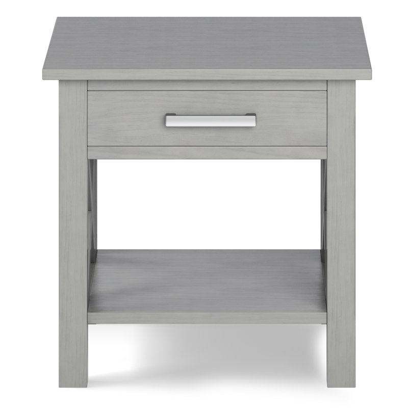 Fog Gray Solid Wood Transitional End Table with Storage