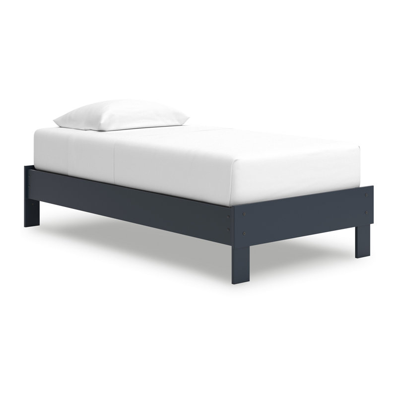 Lit plateforme Cian, style Shaker, structure en bois bleu marine, Simple