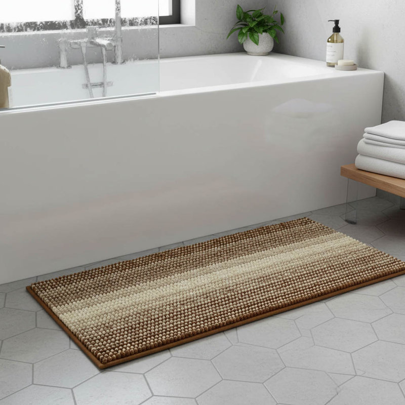 Chenille Non-Slip Bath Mat, Brown/Cream