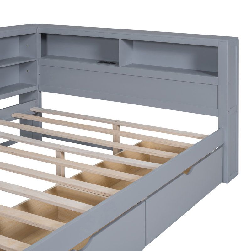 Lit de jour en bois avec 2 tiroirs, Gris, Complet/Double
