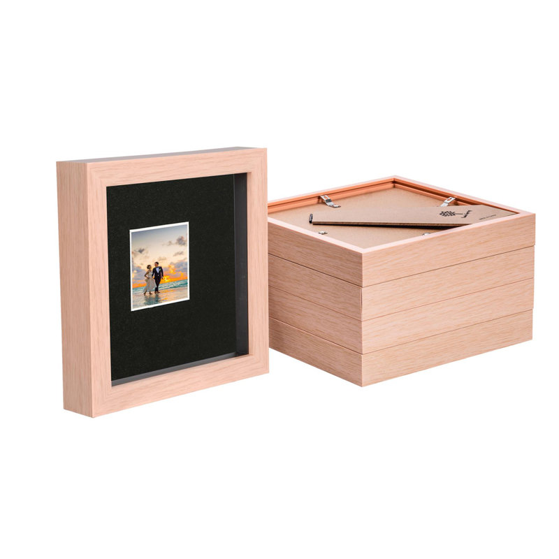 Nicola Spring - 6" x 6" 3D Box Photo Frames - 2" x 2" Mount,  Light Brown/Black