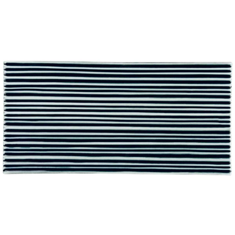Nabi Subway 4.5x9 Fluted Ridged Crackled Glossy Glass Tile, Midnight Blue Green