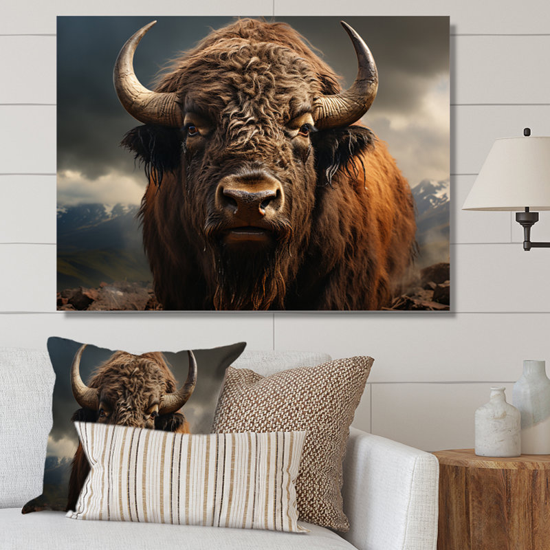 Portrait de buffle sur toile, H 20 po x l 12 po x P 1 po