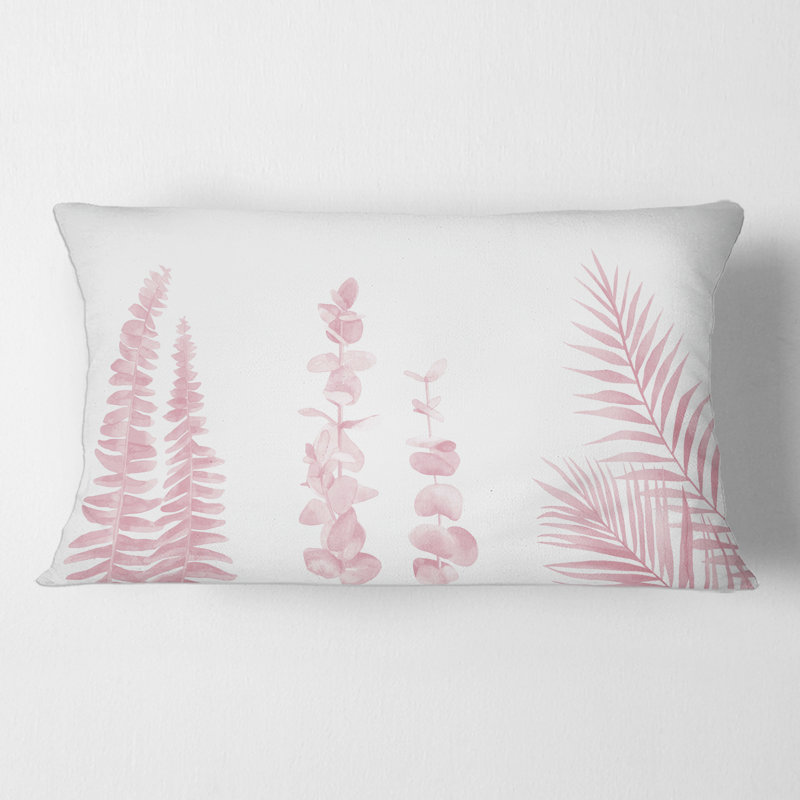 Coussin décoratif rectangulaire, rose pâle et branches de palmier - élégance décontractée