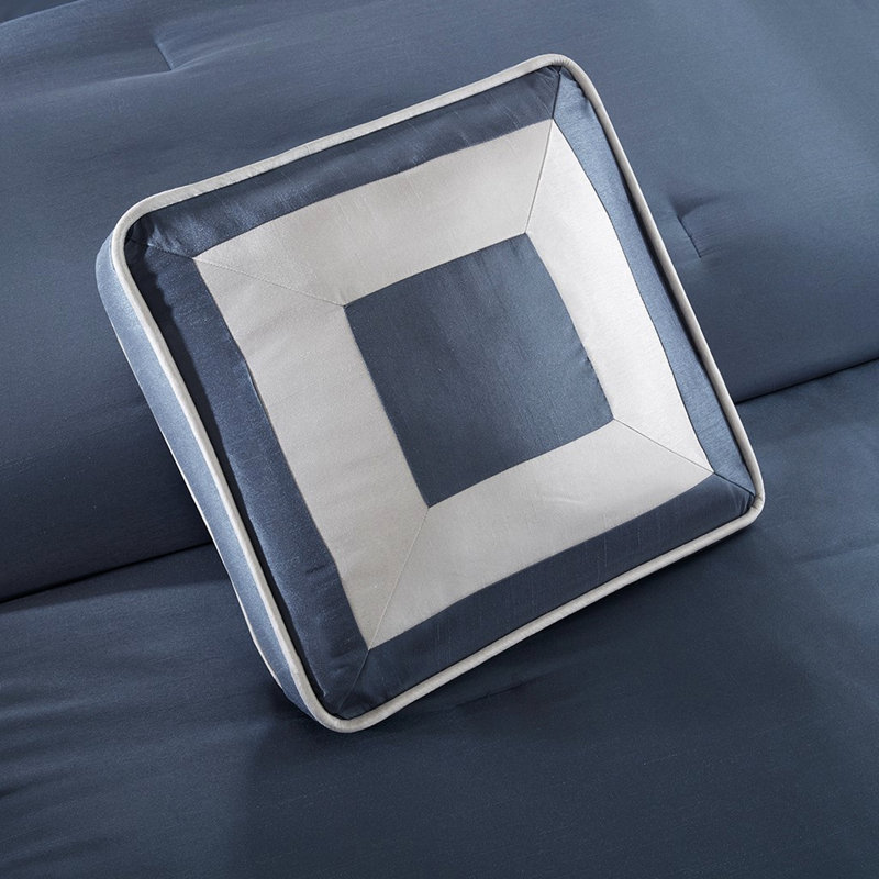 Literie bleu marine, 7 pièces, tissu doux, 7 coussins décoratifs élégants, chambre à coucher contemporaine