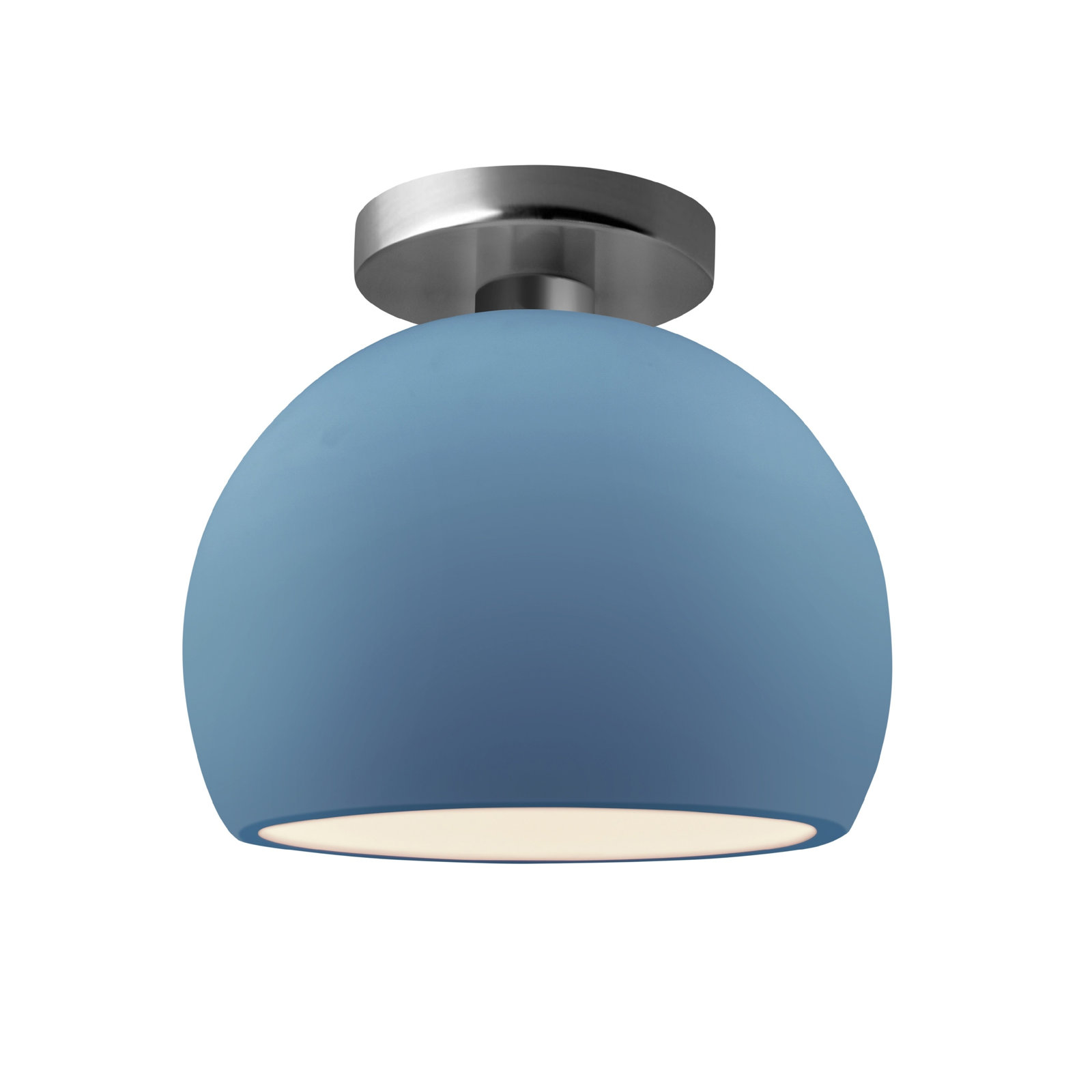 Single Light Ceramic LED Semi Flush Mount, 7" H x 7" W x 7" D, Sky Blue, Brushed Nickel