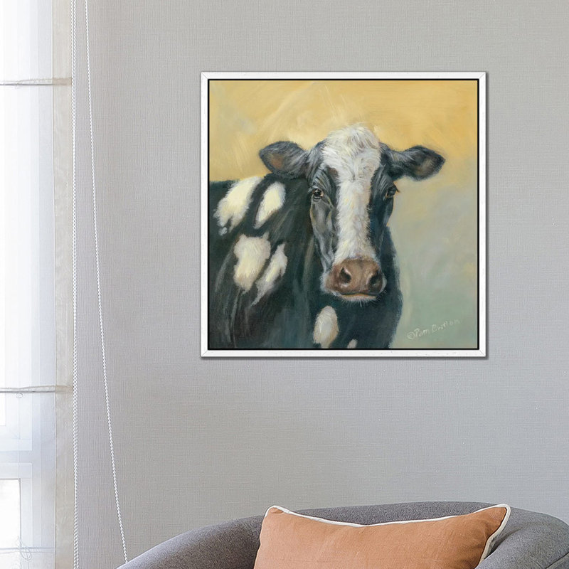 Pretty Cow by Pam Britton - Painting on Canvas, White Floater Frame, 66.04 cm H x 66.04 cm W