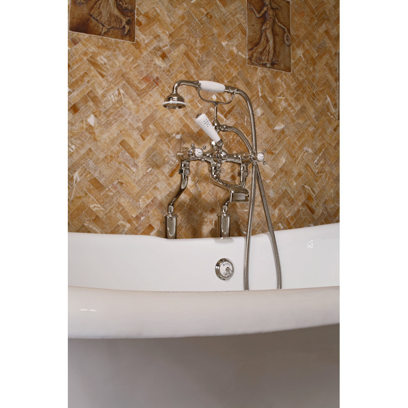 Edwardian Traditional Floor Mount Tub Filler, Satin Nickel