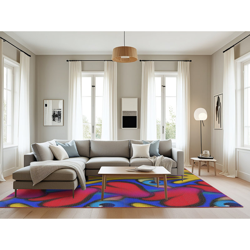 Rose/bleu/vert Tapis décoratif, Rectangle 8 pi x 10 pi