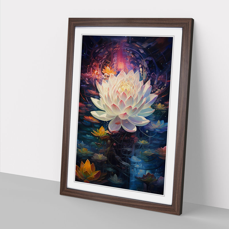 Lotus Flower Futurism - Single Picture Frame Print on Wood, 46cm H x 34cm W x 2cm D, Walnut Framed