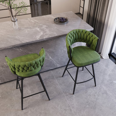 Linen Swivel Bar Stool Of 2 With Black Legs, Frame, And Comfortable Back For Kitchen, Drawing Room, Office Lounge Breakroom
