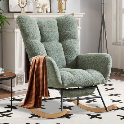 Modern Nursery Rocking Chair, Upholstered Glider Chair with High Backrest, Rocker Accent Armchair with Solid Wood Legs for Nursery Bedroom Living Room