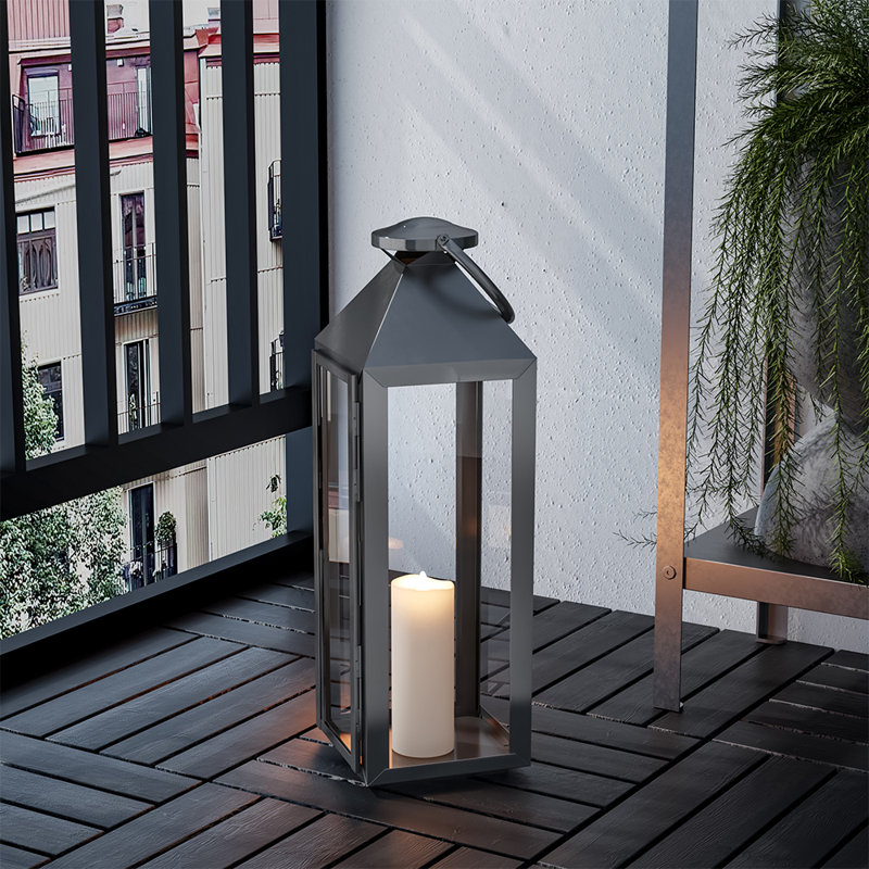 Stainless Steel Floor Lantern, 71cm H x 23cm W x 24cm D, Black