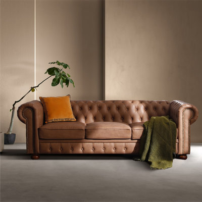 Navas 88.5" Vegan Leather Chesterfield Sofa