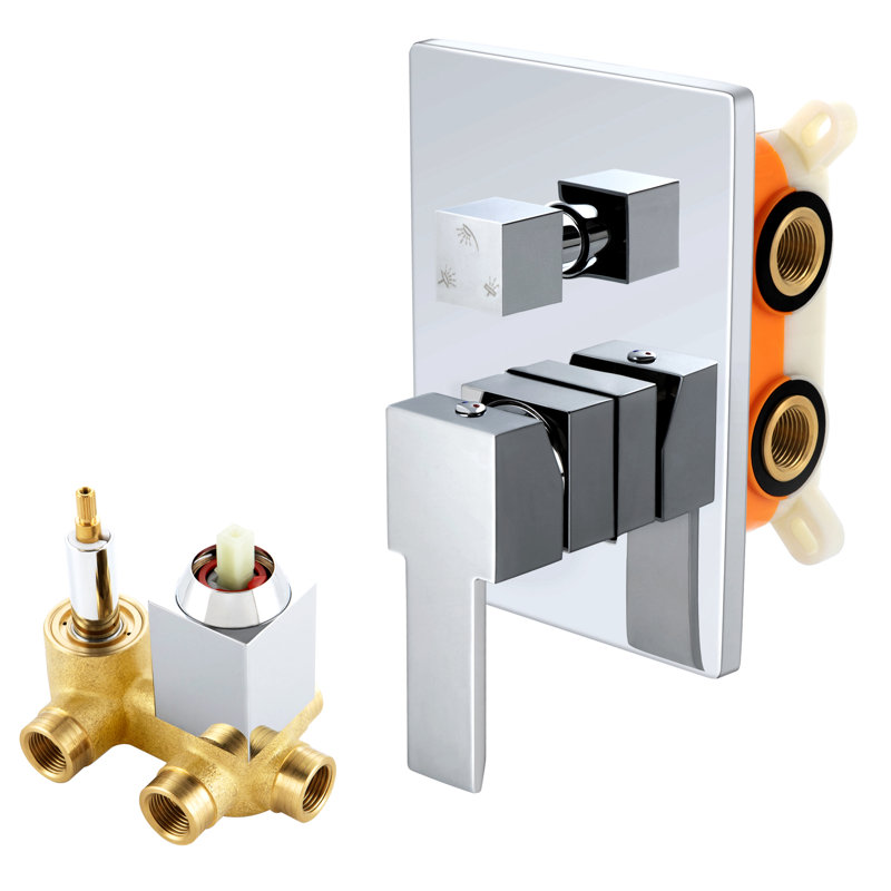 SKOWLL Ensemble de robinet de mélangeur de douche à 3 voies, robinet de commande de douche mural brut, robinet de mélange de douche à 3 voies en chrome poli avec robinets inclus
