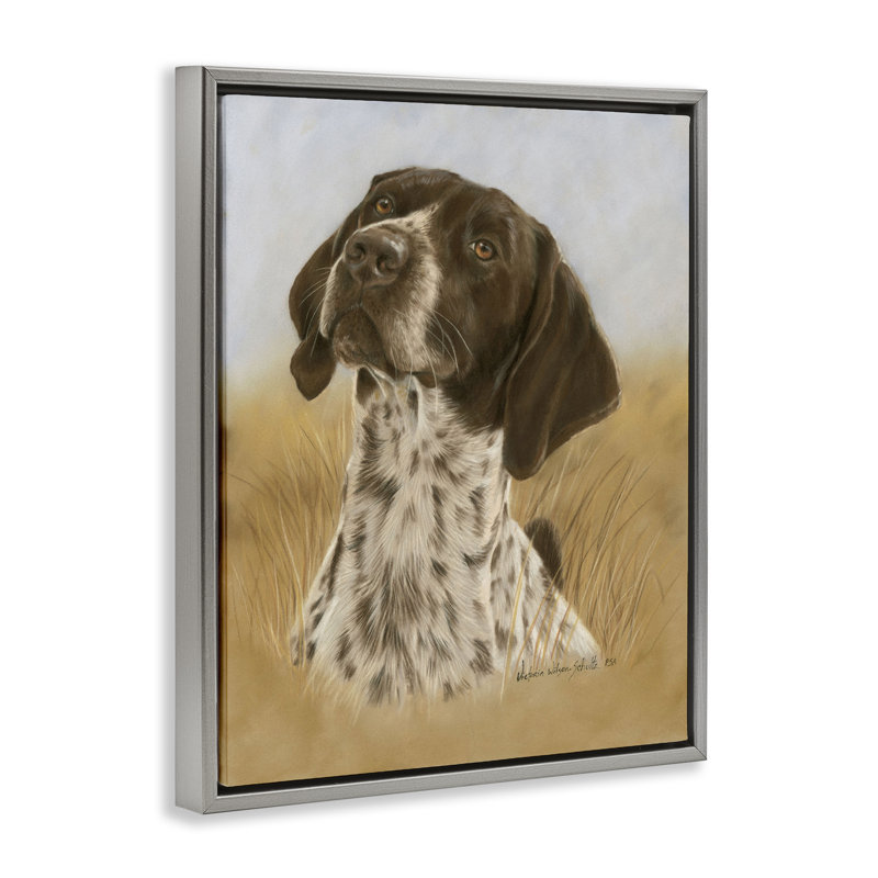 Art mural sur toile flottante, "Pointer Hunting Dog" par Victoria Schultz, H 31 po x l 25 po, Cadre flottant gris lustré