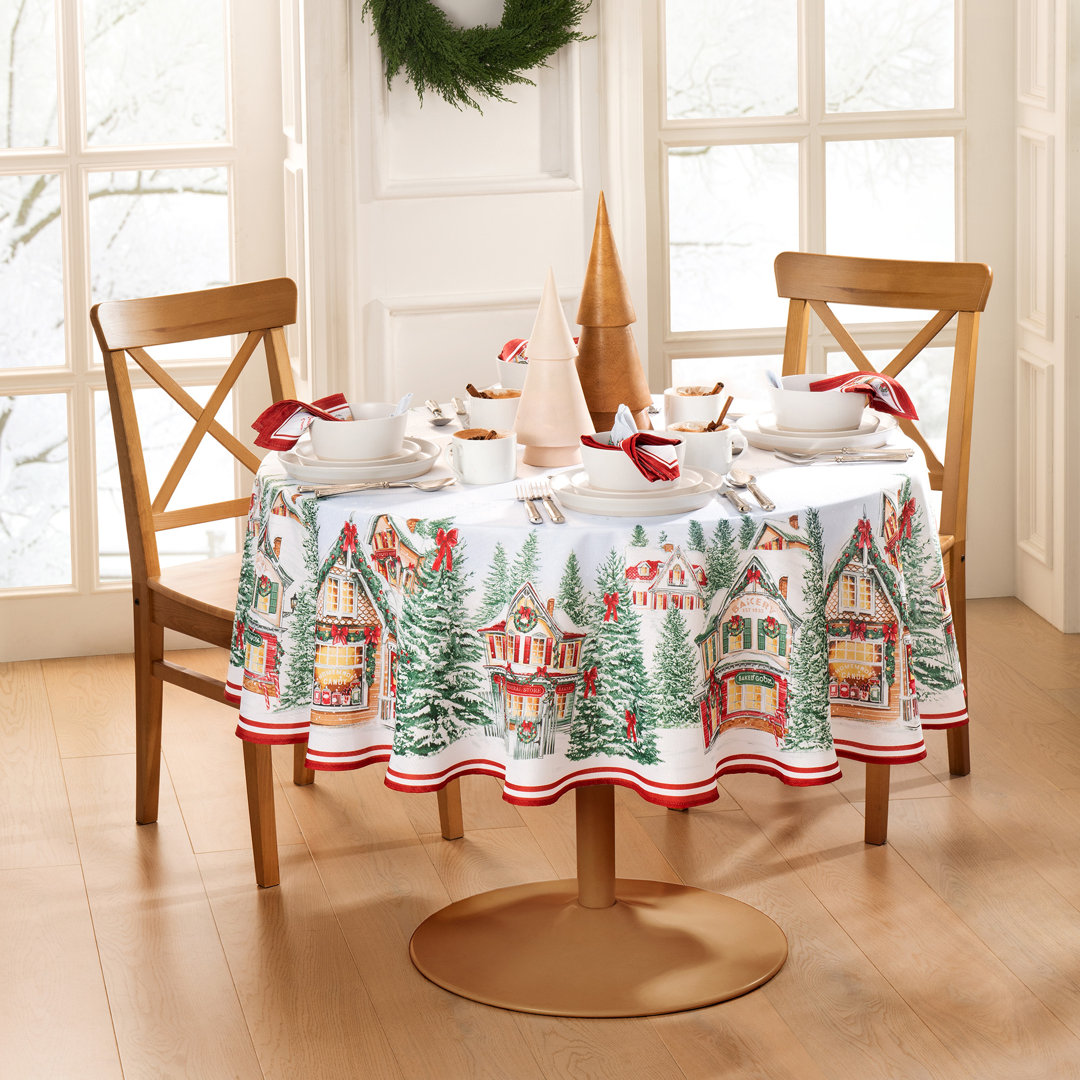 Dellar Storybook Christmas Village Holiday 60"x84" Oval Tablecloth The Holiday Aisle® 