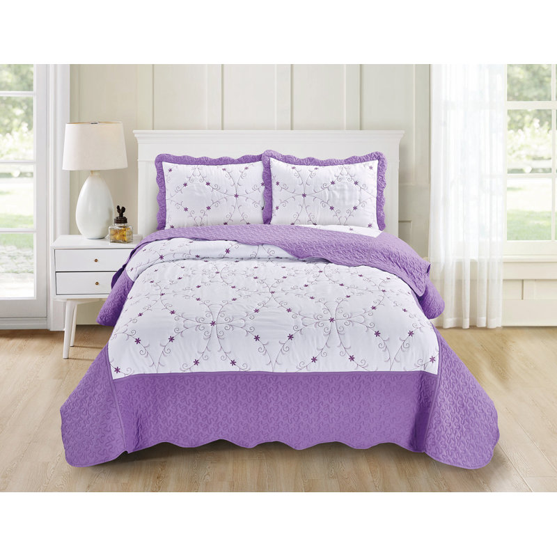 Ensemble de courtepointe réversible en microfibre Margene, Courtepointe simple + 1 taie décorative standard, Mauve